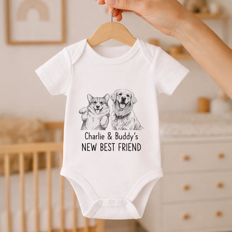 Custom Photo Baby Onesie -  Personalized Baby Shower, Gender Reveal Gifts For New Moms, New Dads, New Parents, Dog Cat Lovers - Our Pack Just Got Cuter