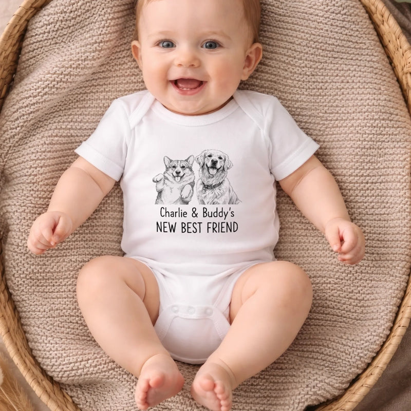 Custom Photo Baby Onesie -  Personalized Baby Shower, Gender Reveal Gifts For New Moms, New Dads, New Parents, Dog Cat Lovers - Our Pack Just Got Cuter