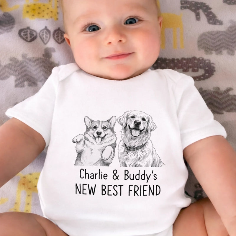 Custom Photo Baby Onesie -  Personalized Baby Shower, Gender Reveal Gifts For New Moms, New Dads, New Parents, Dog Cat Lovers - Our Pack Just Got Cuter