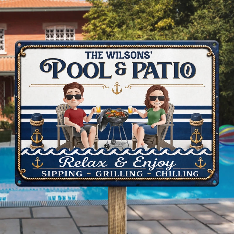 Custom Home Decor Metal Sign - Personalized  Summer Vacation And Travel Gifts For Husband And Wife, Him And Her - Welcome To Our Little Naval Oasis