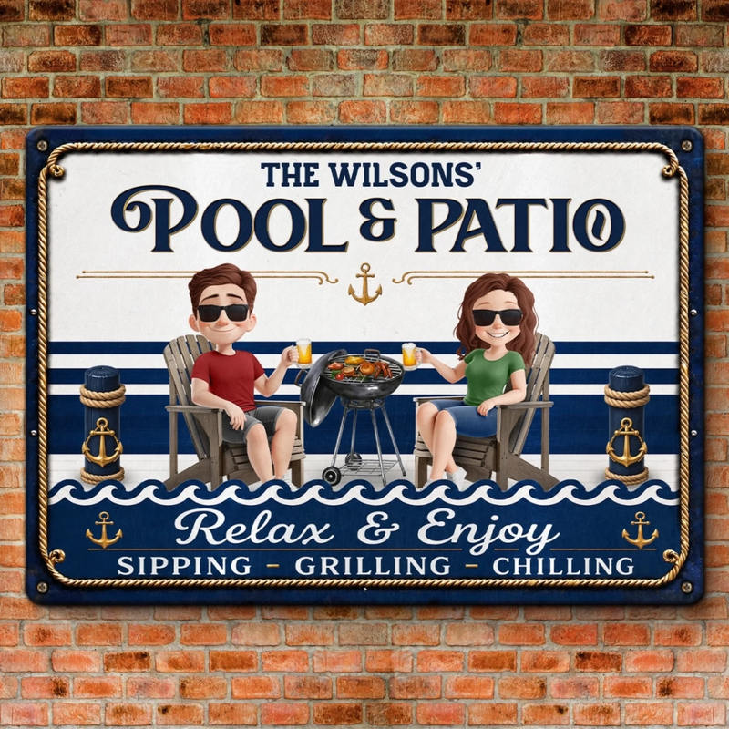 Custom Home Decor Metal Sign - Personalized  Summer Vacation And Travel Gifts For Husband And Wife, Him And Her - Welcome To Our Little Naval Oasis
