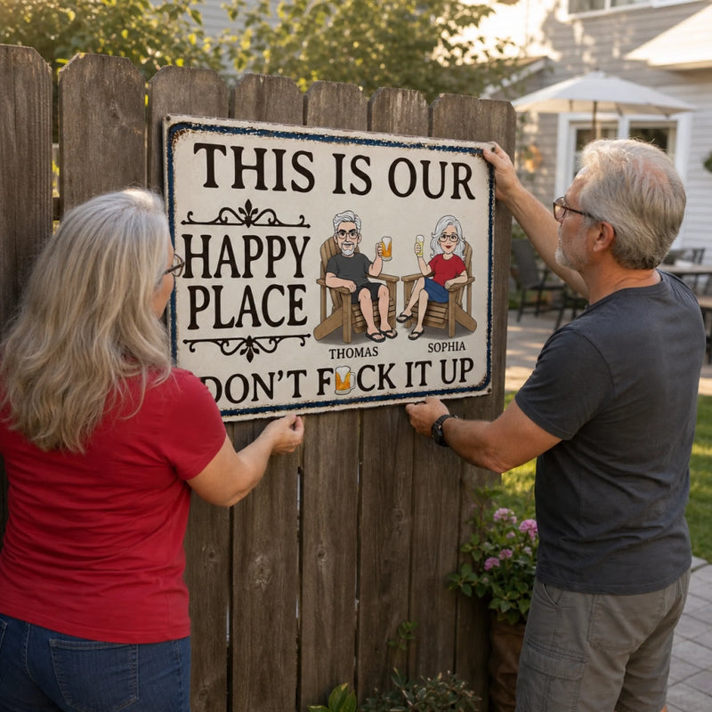 Custom Home Decor Metal Sign - Personalized Summer Vacation And Travel Gifts For Husband And Wife, Him And Her - This Is Our Happy Place