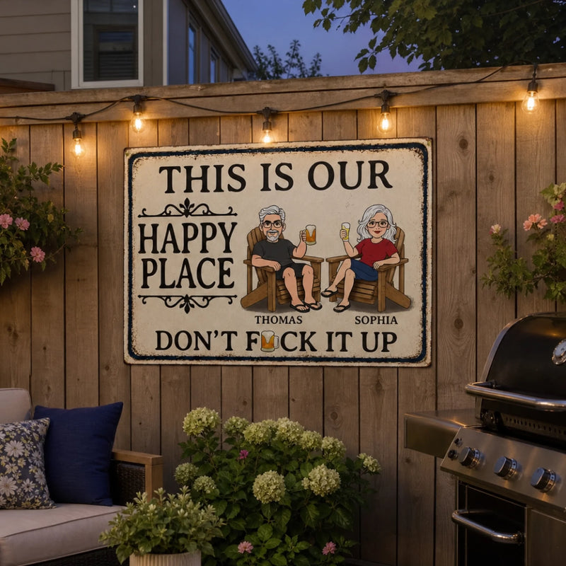 Custom Home Decor Metal Sign - Personalized Summer Vacation And Travel Gifts For Husband And Wife, Him And Her - This Is Our Happy Place