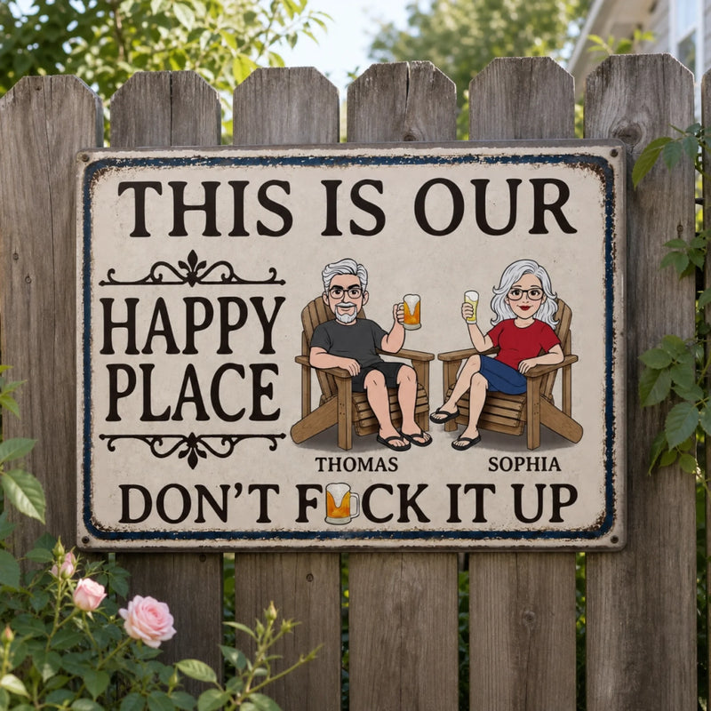 Custom Home Decor Metal Sign - Personalized Summer Vacation And Travel Gifts For Husband And Wife, Him And Her - This Is Our Happy Place