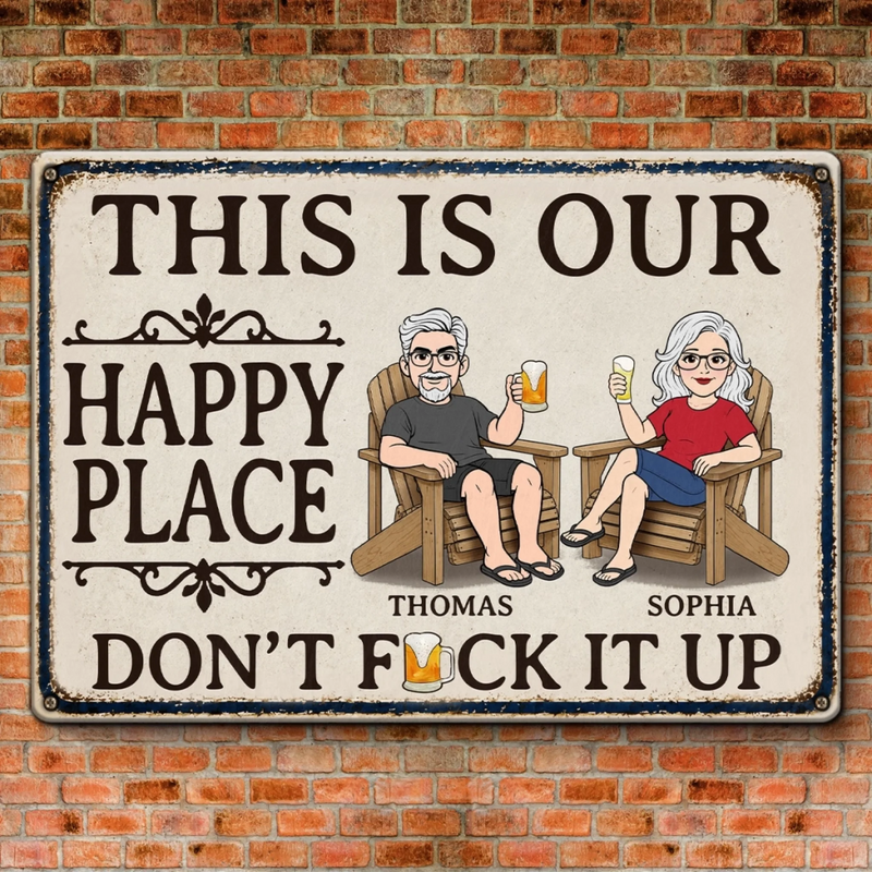 Custom Home Decor Metal Sign - Personalized Summer Vacation And Travel Gifts For Husband And Wife, Him And Her - This Is Our Happy Place