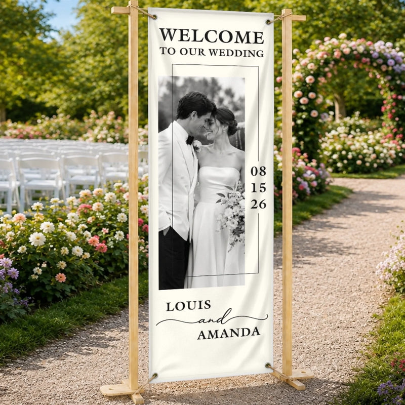 Custom Photo Welcome Banner - Personalized Anniversary Wedding Gifts For Husband And Wife, Him And Her - The Beginning Of Our Forever Story