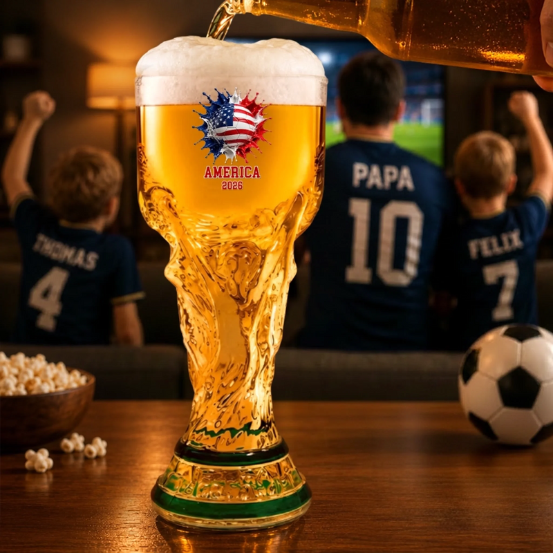 Custom USA World Football Trophy-Shaped Beer Glass - Personalized Birthday Gifts For Football Lovers, Sports Fans, Sports Lovers - Fueling The Soccer Hype