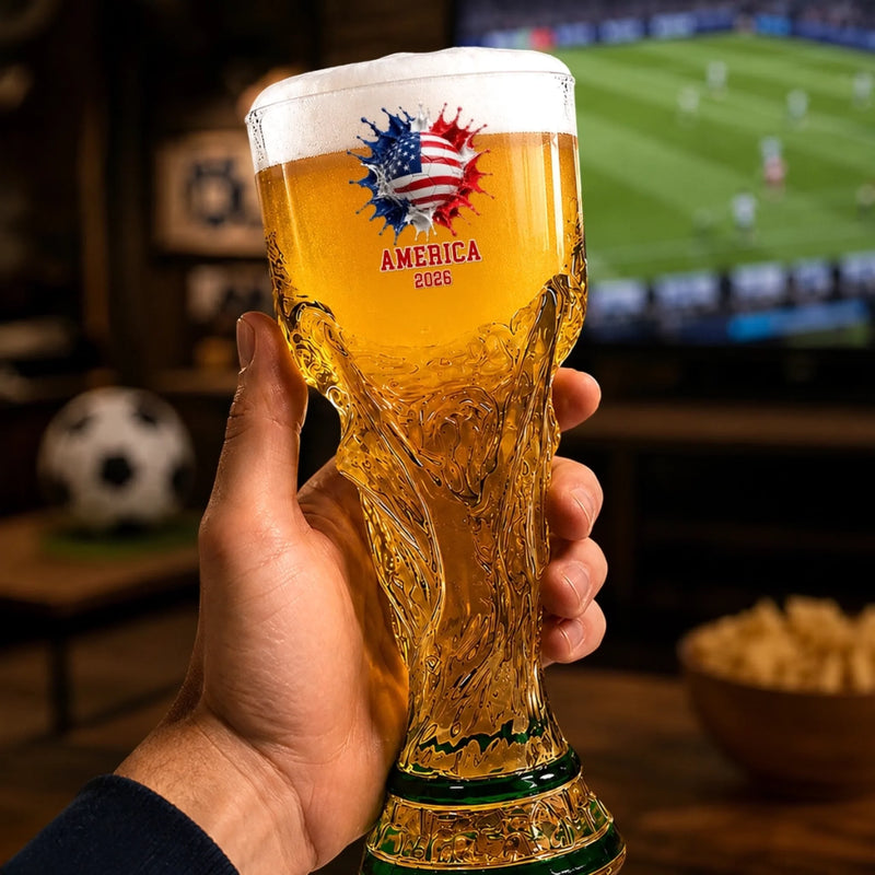 Custom USA World Football Trophy-Shaped Beer Glass - Personalized Birthday Gifts For Football Lovers, Sports Fans, Sports Lovers - Fueling The Soccer Hype