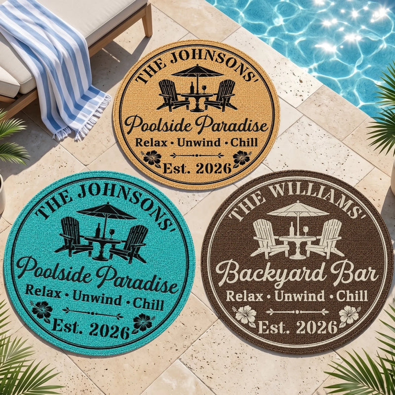 Custom Poolside Shaped Doormat - Personalized Birthday Gifts For Mom, Dad, Brother, Sister, Kids - Backyard Bar