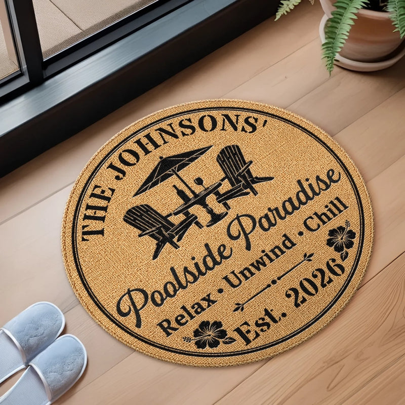 Custom Poolside Shaped Doormat - Personalized Birthday Gifts For Mom, Dad, Brother, Sister, Kids - Backyard Bar