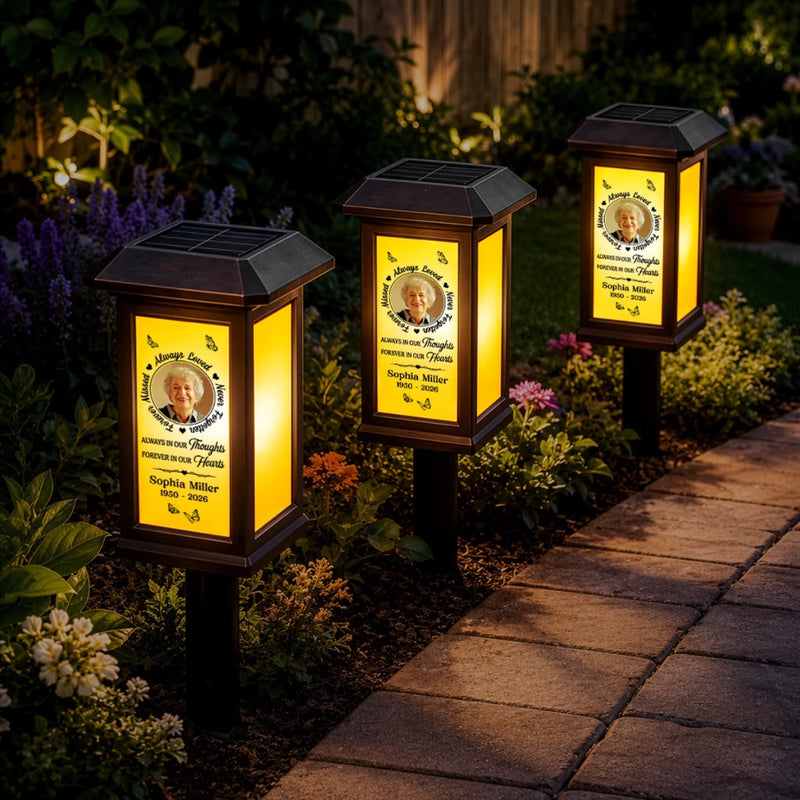 Custom Photo Solar Garden Light - Personalized Memorial Sympathy Gifts For Loss Of Mom, Dad - Forever In Our Hearts