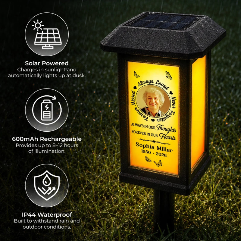 Custom Photo Solar Garden Light - Personalized Memorial Sympathy Gifts For Loss Of Mom, Dad - Forever In Our Hearts