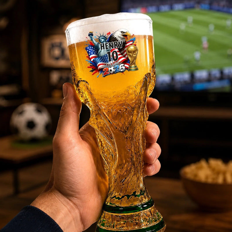 Custom USA World Football Trophy-Shaped Beer Glass - Personalized Birthday Gifts For Football Lovers, Sports Fans, Sports Lovers - Cold Beer, Legendary Game Days