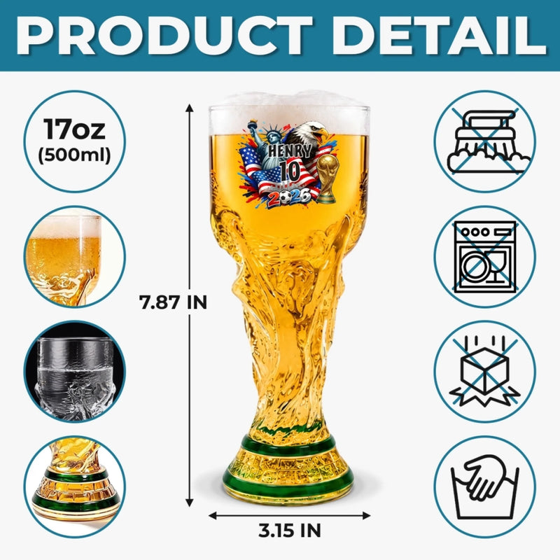 Custom USA World Football Trophy-Shaped Beer Glass - Personalized Birthday Gifts For Football Lovers, Sports Fans, Sports Lovers - Cold Beer, Legendary Game Days