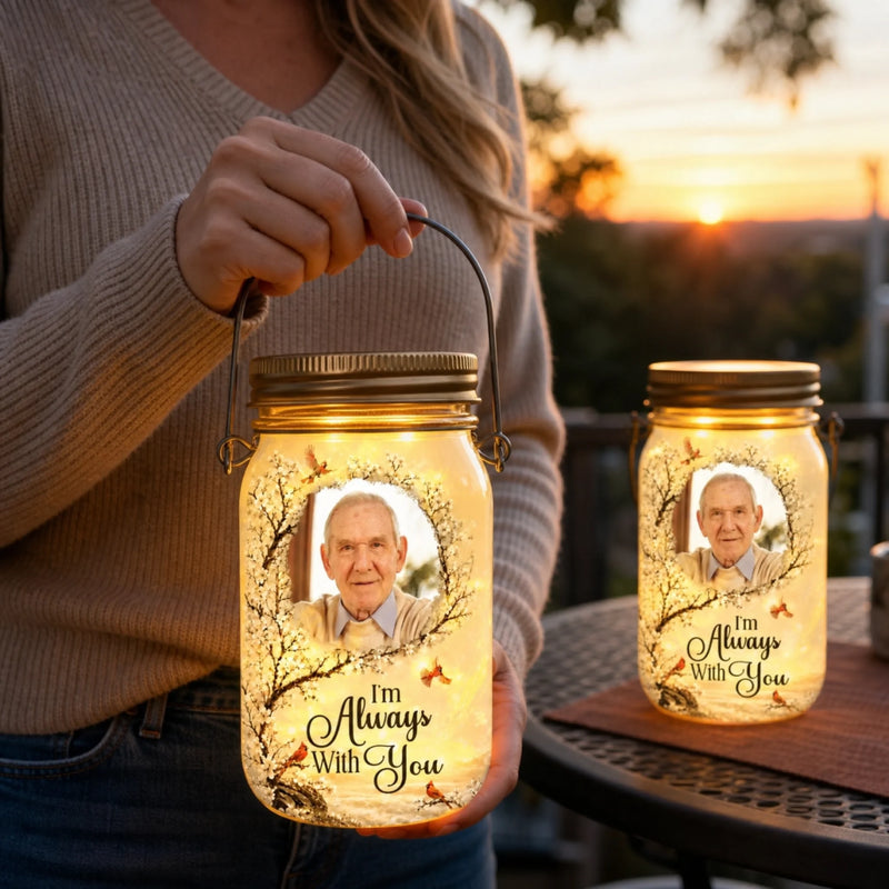 Custom Photo Solar Jar Lantern - Personalized Memorial Sympathy Gifts For Loss of Mom, Dad - Your Memory Is My Treasure