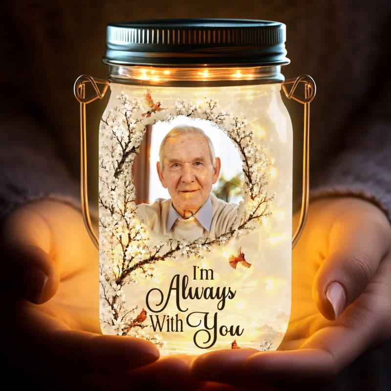 Custom Photo Solar Jar Lantern - Personalized Memorial Sympathy Gifts For Loss of Mom, Dad - Your Memory Is My Treasure