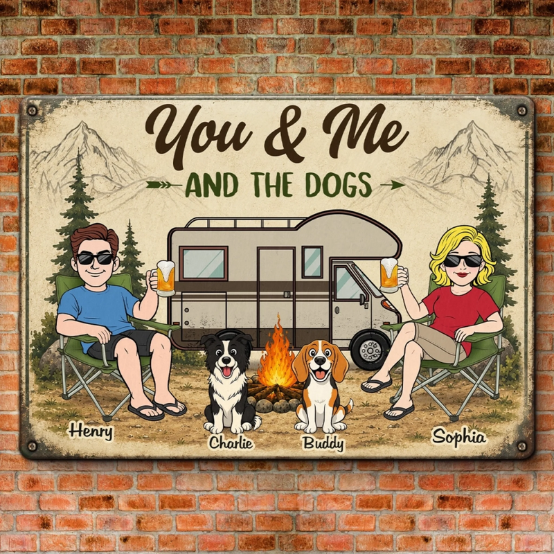 Custom Home Decor Metal Sign - Personalized Anniversary Wedding Camping Gifts For Campers, Husband And Wife, Him And Her, Dog Lovers - Woods Wanderers Together Forever