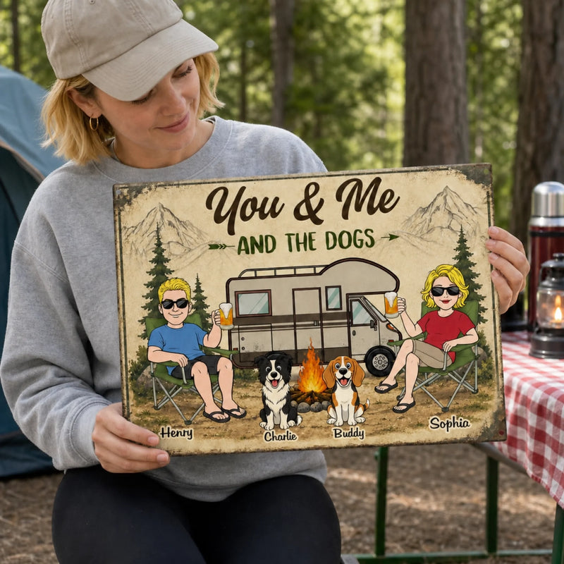 Custom Home Decor Metal Sign - Personalized Anniversary Wedding Camping Gifts For Campers, Husband And Wife, Him And Her, Dog Lovers - Woods Wanderers Together Forever
