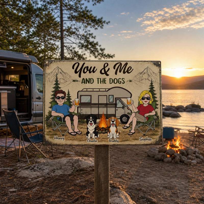 Custom Home Decor Metal Sign - Personalized Anniversary Wedding Camping Gifts For Campers, Husband And Wife, Him And Her, Dog Lovers - Woods Wanderers Together Forever