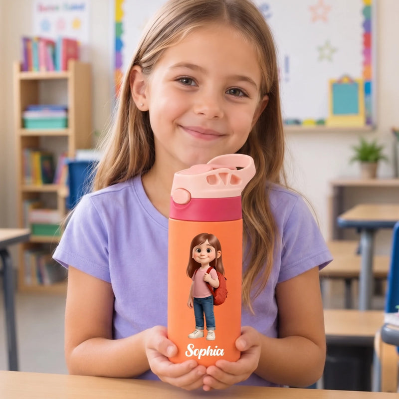Custom Kids Insulated Water Bottle - Personalized Back To School Gifts For Kids - Ready To Learn