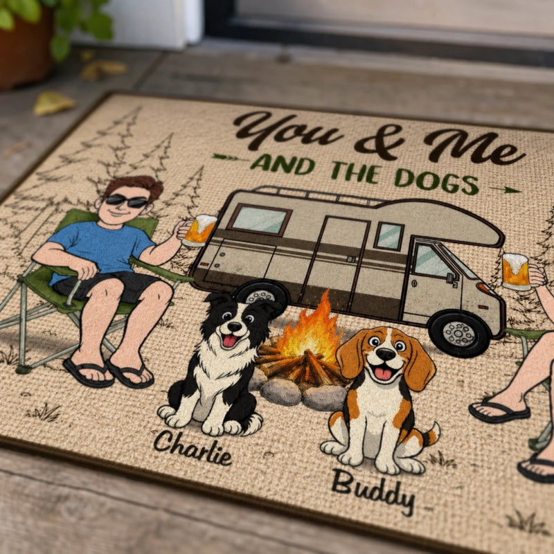 Custom Home Decor Decorative Mat - Personalized Anniversary Wedding Camping Gifts For Campers, Husband And Wife, Him And Her, Dog Lovers - Chillin By The Fire