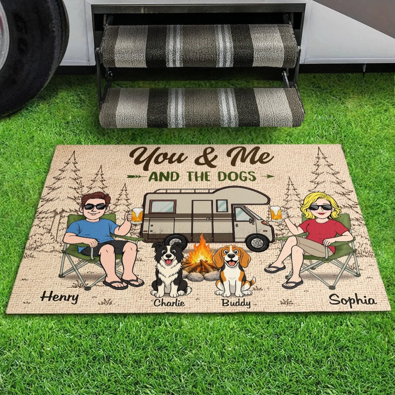 Custom Home Decor Decorative Mat - Personalized Anniversary Wedding Camping Gifts For Campers, Husband And Wife, Him And Her, Dog Lovers - Chillin By The Fire