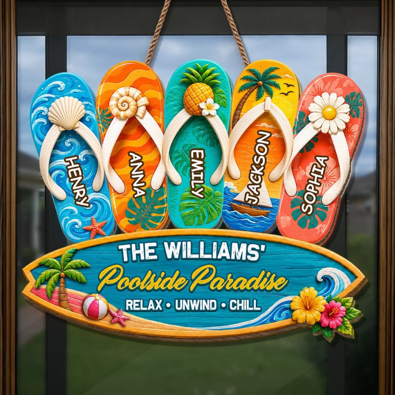 Custom Poolside Wood Sign - Personalized Summer Vacation And Travel Gifts For Mom, Dad, Brother, Sister, Kids - Family Time