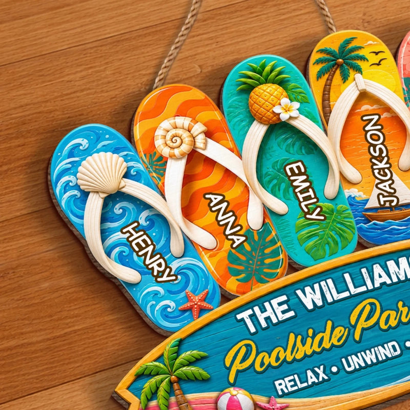 Custom Poolside Wood Sign - Personalized Summer Vacation And Travel Gifts For Mom, Dad, Brother, Sister, Kids - Family Time