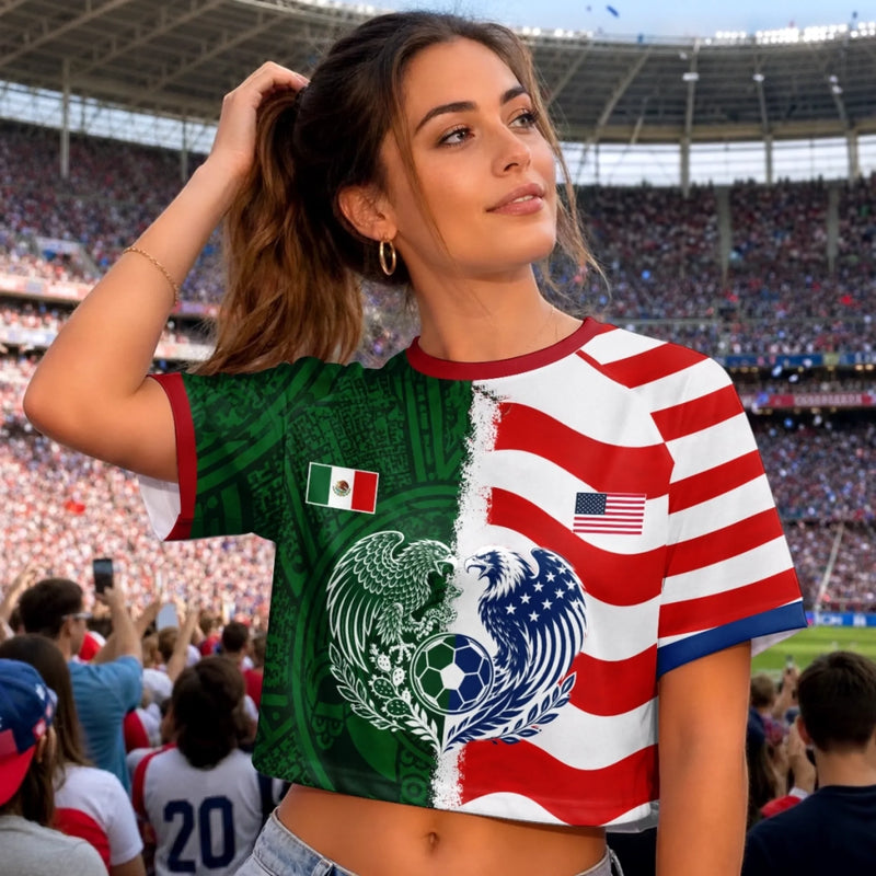 Custom Women's World Football Jersey Crop Tee - Personalized Birthday Gifts For Football Lovers, Sports Fans, Sports Lovers - Best Of Both Worlds On Pitch