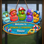 Custom Poolside Wood Sign - Personalized Summer Vacation And Travel Gifts For Grandma, Grandpa - Grandkids Welcome Here