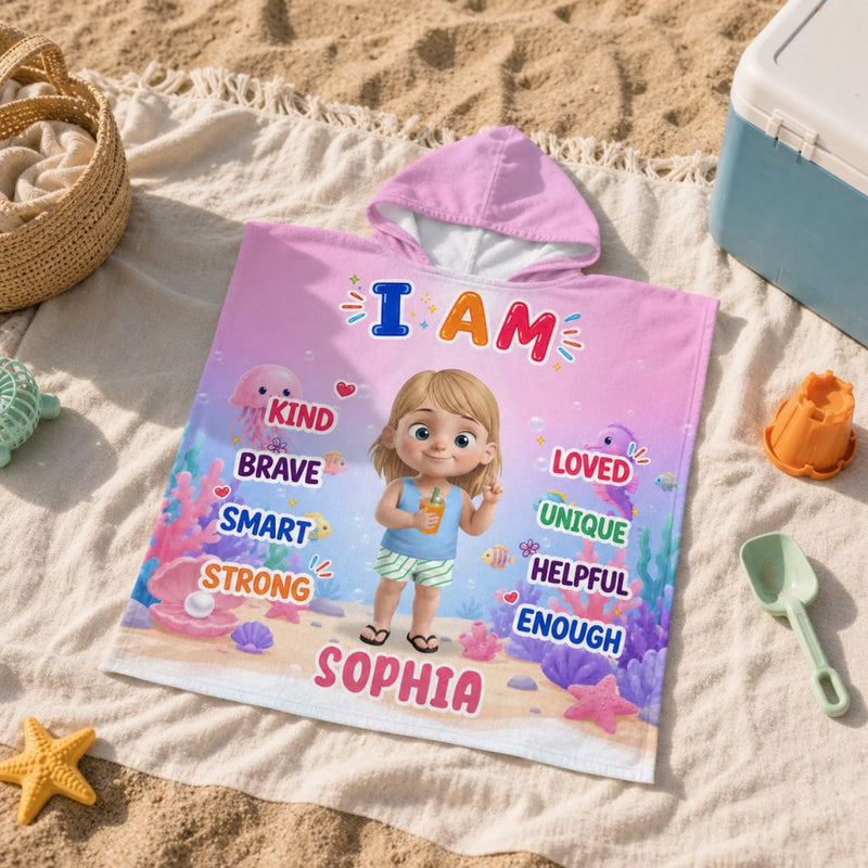 Custom Poncho Beach Towel - Personalized Summer Vacation And Travel Gifts For Women, Men, Kids - Starfish On The Beach
