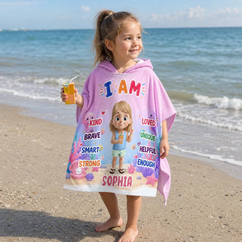 Custom Poncho Beach Towel - Personalized Summer Vacation And Travel Gifts For Women, Men, Kids - Starfish On The Beach