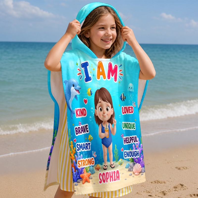 Custom Poncho Beach Towel - Personalized Summer Vacation And Travel Gifts For Women, Men, Kids - Starfish On The Beach