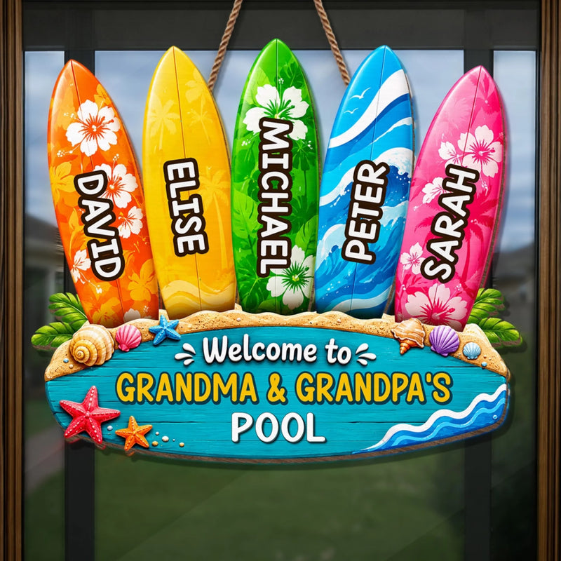 Custom Poolside Wood Sign - Personalized Summer Vacation And Travel Gifts For Grandma, Grandpa - Making Splash Memories