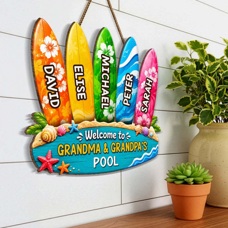 Custom Poolside Wood Sign - Personalized Summer Vacation And Travel Gifts For Grandma, Grandpa - Making Splash Memories