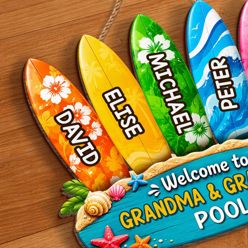 Custom Poolside Wood Sign - Personalized Summer Vacation And Travel Gifts For Grandma, Grandpa - Making Splash Memories