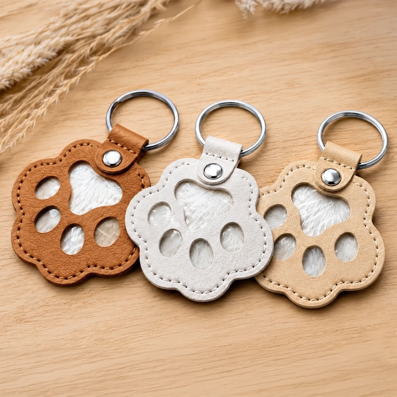 Custom Photo Leather Pet Hair Keychain - Personalized Pet Memorial Sympathy Gifts For Dogs, Cats - Love Never Leaves