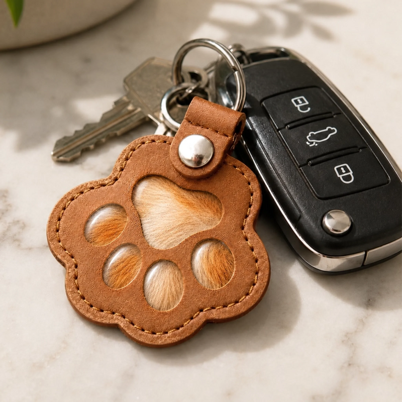 Custom Photo Leather Pet Hair Keychain - Personalized Pet Memorial Sympathy Gifts For Dogs, Cats - Love Never Leaves