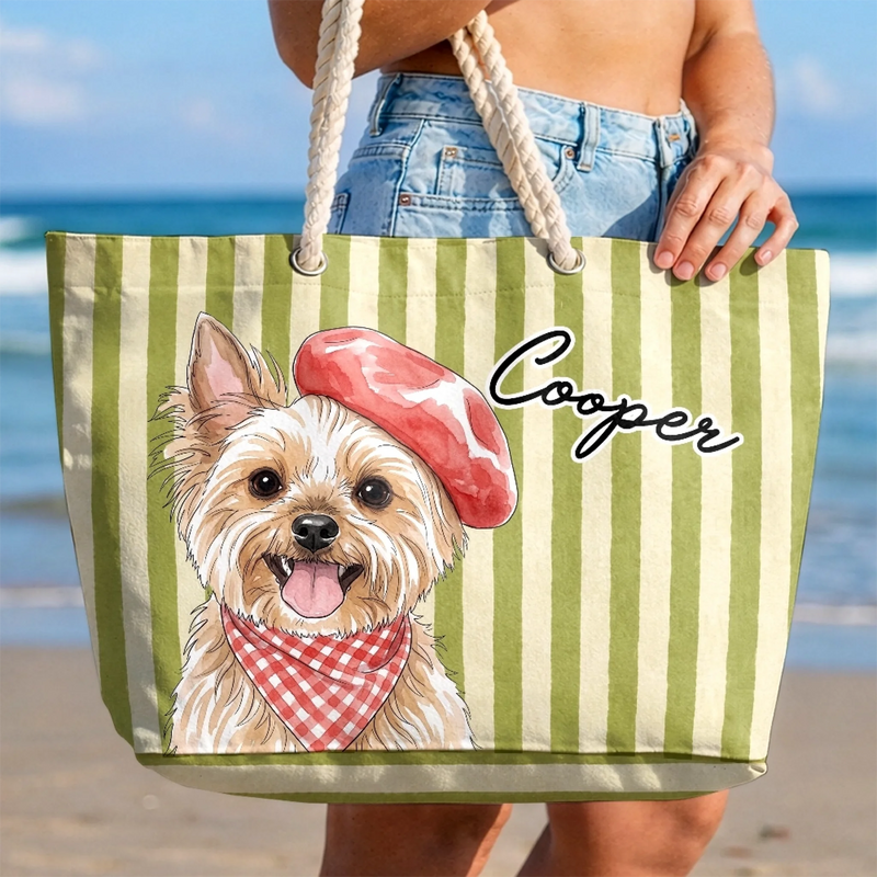 Custom Summer Beach Bag - Personalized Birthday Gifts For Dog Cat Lovers, Dog Dad And Mom, Cat Owners - Sunny Paws Happy Days