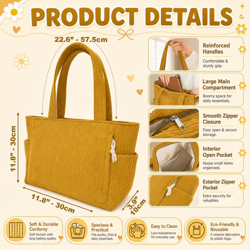 Custom Corduroy Tote Bag - Personalized Summer Vacation And Travel Gifts For Women, Besties, Sisters, BFF, Family, Yourself - Living My Best Summer