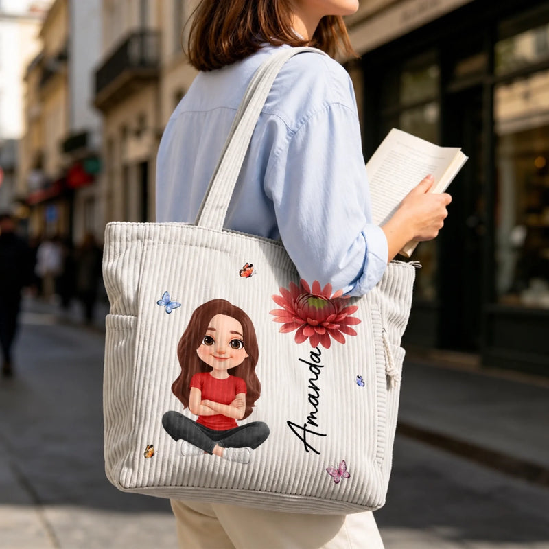 Custom Corduroy Tote Bag - Personalized Summer Vacation And Travel Gifts For Women, Besties, Sisters, BFF, Family, Yourself - Living My Best Summer