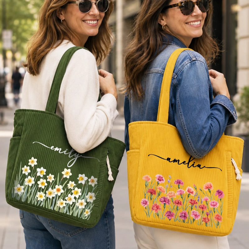 Custom Corduroy Tote Bag - Personalized Summer Vacation And Travel Gifts For Women, Besties, Sisters, BFF, Family, Yourself - Sunshine Is My Vibe