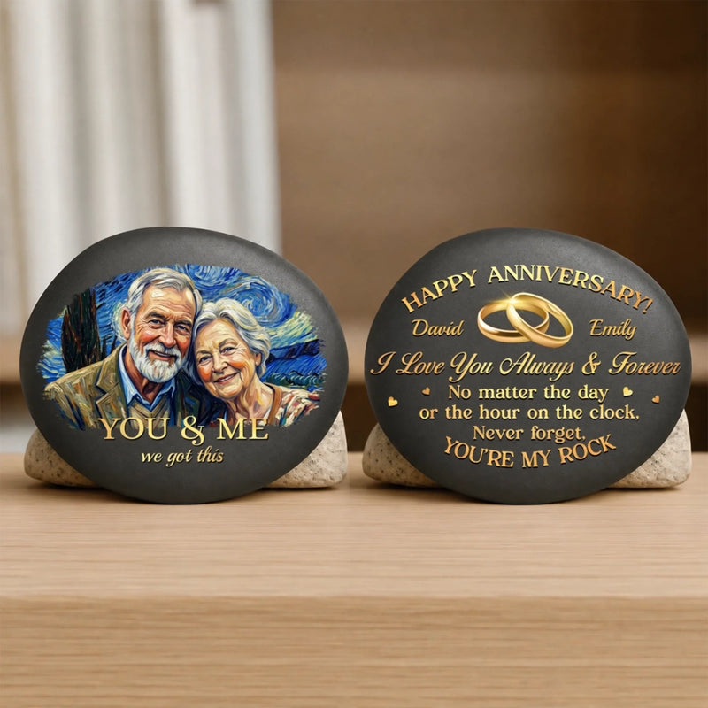 Custom Photo Double-Sided Printed Rock - Personalized Anniversary Wedding Gifts For Husband And Wife, Him And Her - Forever Looks Good On Us
