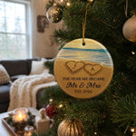 Custom Ceramic Ornament - Personalized Anniversary Christmas Wedding Gifts For Husband, Wife, Couple - Our Happily Ever After, Set In Sand
