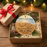 Custom Ceramic Ornament - Personalized Anniversary Christmas Wedding Gifts For Husband, Wife, Couple - Our Happily Ever After, Set In Sand