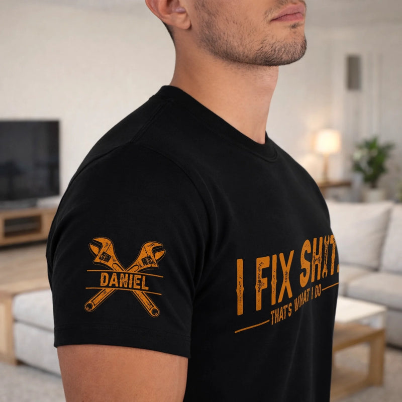 Custom Mechanic T-Shirt - Personalized Birthday Gifts For Men, Dad, Grandpa, Husband - Built To Fix