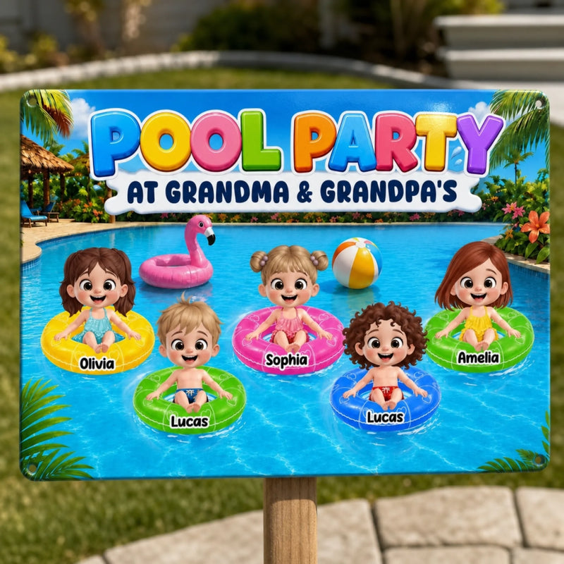 Custom Poolside Home Decor Metal Sign - Personalized Summer Vacation And Travel, Poolside Gifts For Grandma, Grandpa - Sunshine And Sweet Memories