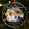 Custom Photo Our First Christmas As Mr & Mrs - Couple Personalized Custom Circle Glass Ornament - Christmas Gift For Husband Wife, Anniversary, First Christmas
