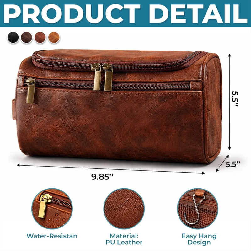 Custom Photo Leather Toiletry Bag - Personalized Anniversary Wedding Gifts For Husband And Wife, Him And Her - Wherever We Go, Love Follows