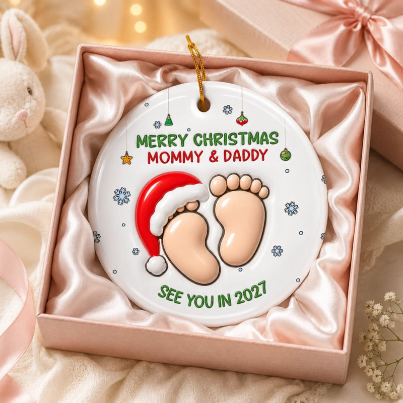 Custom Ceramic Ornament - Personalized Christmas Baby Shower, Gender Reveal Gifts For New Moms, New Dads, New Parents - Welcome To Your Little World